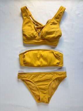 Xhilaration Yellow Ribbed Bikini Sets